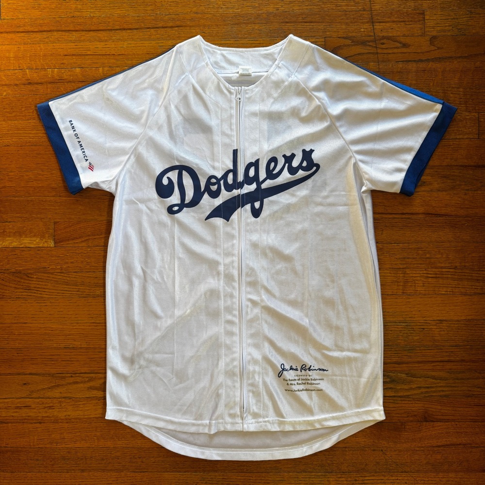 Los Angeles Dodgers Jackie Robinson 42 Zip up Baseball Jersey Adult Medium White